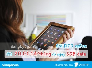 Đăng ký gói D70 Vinaphone có 6GB tốc độ cao cho sim 3G