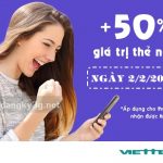 Viettel khuyến mãi 50% thẻ nạp ngày 2/2/2018 theo danh sách