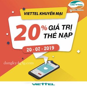 Viettel khuyến mãi 20% giá trị thẻ nạp