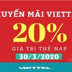 HOT: Viettel khuyến mãi 20% thẻ nạp ngày vàng 30/3/2020