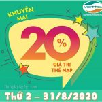HOT: Viettel khuyến mãi 20% thẻ nạp ngày vàng 31/8/2020