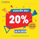 Mobifone khuyến mãi 20% tặng thẻ nạp ngày vàng 16/9/2020