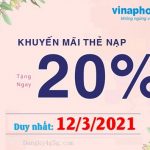 Vinaphone khuyến mãi tặng 20% thẻ nạp ngày vàng 12/3/2021