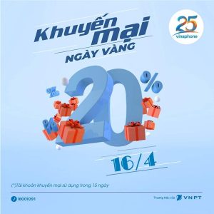 Vinaphone khuyến mãi 20% giá trị thẻ nạp duy nhất 16/4/2021