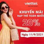 Viettel khuyến mãi tặng 20% thẻ nạp cục bộ ngày 11/9/2021